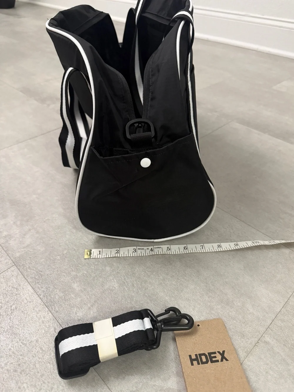 HDEX Black Duffel Bag with White Straps